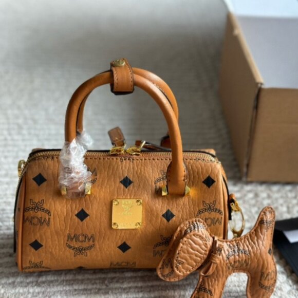 MCM MINI Aren Visetos Boston Pillow Bag MWBBAER01